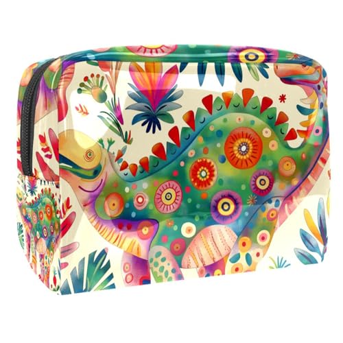 Kosmetiktaschen Für Frauen Dinosaurier Und Blumen Schminkkoffer Reisetasche Kosmetiktasche Organizer 18.5x7.5x13cm von EJFICAHG
