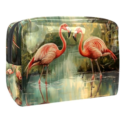 Kosmetiktaschen Für Frauen Flamingo Vögel Wasser Reflexion Schminkkoffer Reisetasche Kosmetiktasche Organizer 18.5x7.5x13cm von EJFICAHG
