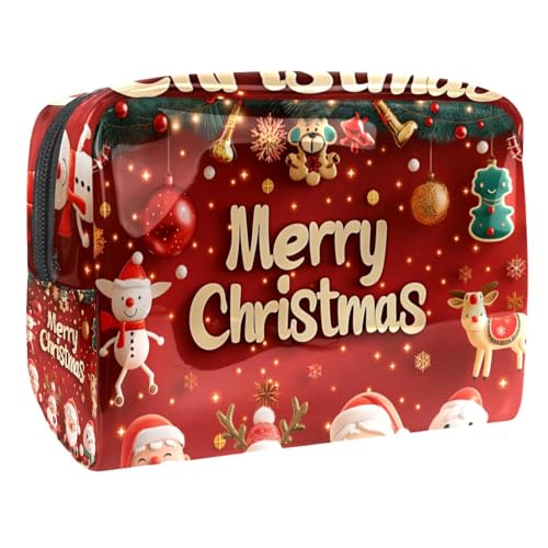 Kosmetiktaschen Für Frauen Fröhliche Weihnachten Niedliche Rote Hintergrund Schminkkoffer Reisetasche Kosmetiktasche Organizer 18.5x7.5x13cm von EJFICAHG