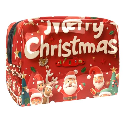 Kosmetiktaschen Für Frauen Fröhliche Weihnachten Niedliche Rote Hintergrund Schminkkoffer Reisetasche Kosmetiktasche Organizer 18.5x7.5x13cm von EJFICAHG