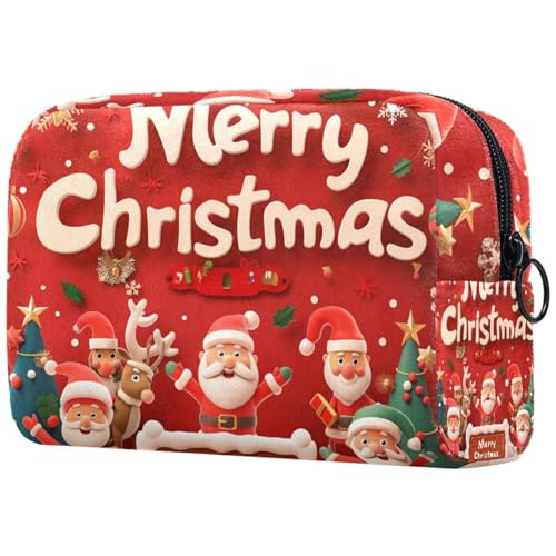 Kosmetiktaschen Für Frauen Fröhliche Weihnachten Niedliche Rote Hintergrund Schminkkoffer Reisetasche Kosmetiktasche Organizer von EJFICAHG