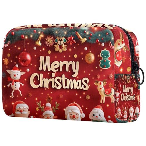 Kosmetiktaschen Für Frauen Fröhliche Weihnachten Niedliche Rote Hintergrund Schminkkoffer Reisetasche Kosmetiktasche Organizer von EJFICAHG