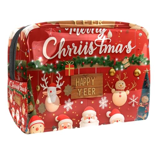Kosmetiktaschen Für Frauen Frohe Weihnachten Süßer Roter Hintergrund Schminkkoffer Reisetasche Kosmetiktasche Organizer 18.5x7.5x13cm von EJFICAHG