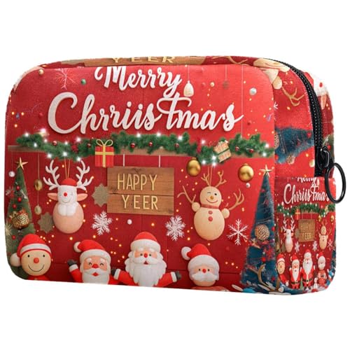Kosmetiktaschen Für Frauen Frohe Weihnachten Süßer Roter Hintergrund Schminkkoffer Reisetasche Kosmetiktasche Organizer von EJFICAHG