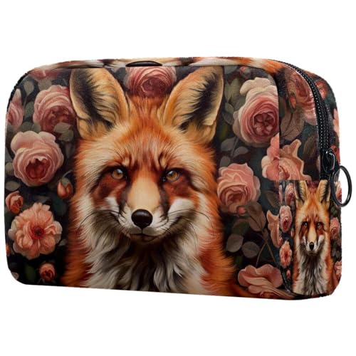 Kosmetiktaschen Für Frauen Fuchs Tier Rosen Blüte Blumen Schminkkoffer Reisetasche Kosmetiktasche Organizer von EJFICAHG