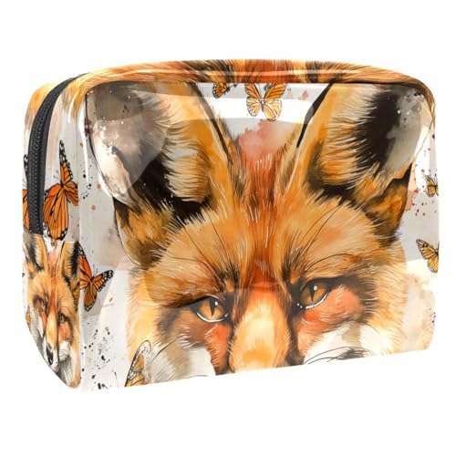 Kosmetiktaschen Für Frauen Fuchs Und Schmetterling Schminkkoffer Reisetasche Kosmetiktasche Organizer 18.5x7.5x13cm von EJFICAHG