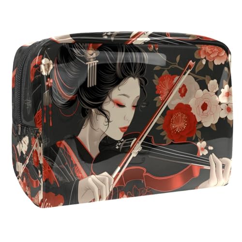 Kosmetiktaschen Für Frauen Geisha Spielt Die Geige Schminkkoffer Reisetasche Kosmetiktasche Organizer 18.5x7.5x13cm von EJFICAHG
