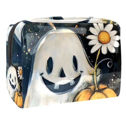 Kosmetiktaschen Für Frauen Gespenst Gänseblümchen Kürbis Schminkkoffer Reisetasche Kosmetiktasche Organizer 18.5x7.5x13cm von EJFICAHG
