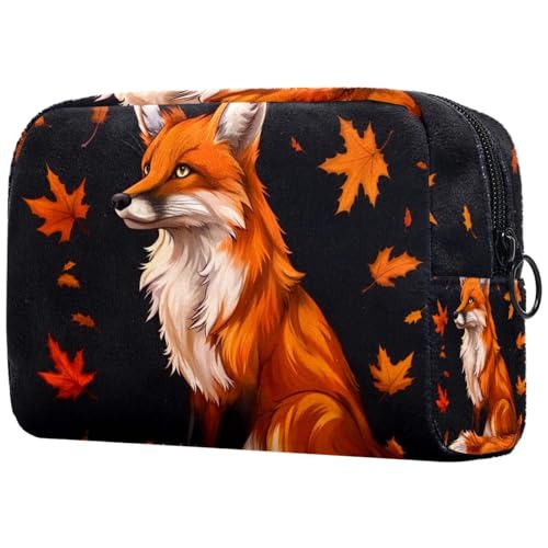Kosmetiktaschen Für Frauen Herbstblatt Fuchs Tier Schminkkoffer Reisetasche Kosmetiktasche Organizer von EJFICAHG