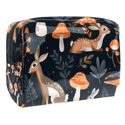 Kosmetiktaschen Für Frauen Hirsch Und Pilze Muster Schminkkoffer Reisetasche Kosmetiktasche Organizer 18.5x7.5x13cm von EJFICAHG