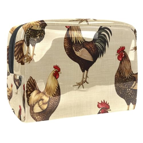 Kosmetiktaschen Für Frauen Hühner Und Hennen Muster Schminkkoffer Reisetasche Kosmetiktasche Organizer 18.5x7.5x13cm von EJFICAHG