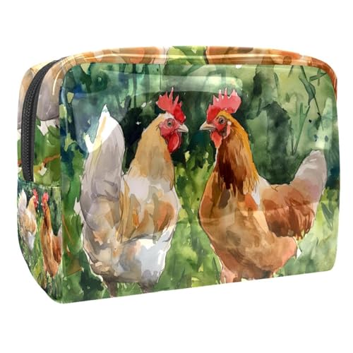 Kosmetiktaschen Für Frauen Huhn Hahn Aquarell Schminkkoffer Reisetasche Kosmetiktasche Organizer 18.5x7.5x13cm von EJFICAHG