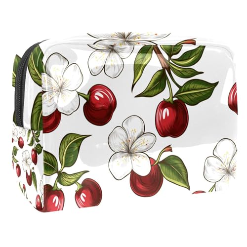 Kosmetiktaschen Für Frauen Kirsche Und Blumen Schminkkoffer Reisetasche Kosmetiktasche Organizer 18.5x7.5x13cm von EJFICAHG