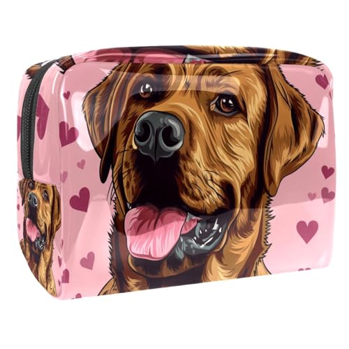 Kosmetiktaschen Für Frauen Labrador Hund Mit Herzmuster Schminkkoffer Reisetasche Kosmetiktasche Organizer 18.5x7.5x13cm von EJFICAHG