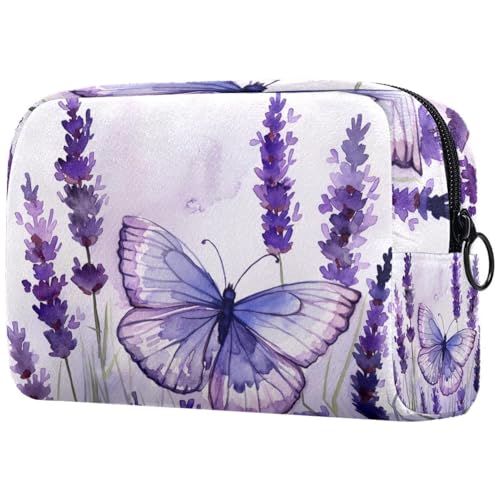 Kosmetiktaschen Für Frauen Lavendelblüten Und Schmetterling Schminkkoffer Reisetasche Kosmetiktasche Organizer von EJFICAHG