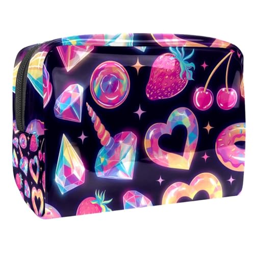 Kosmetiktaschen Für Frauen Lila Blumen Und Totenköpfe Muster Schminkkoffer Reisetasche Kosmetiktasche Organizer 18.5x7.5x13cm von EJFICAHG
