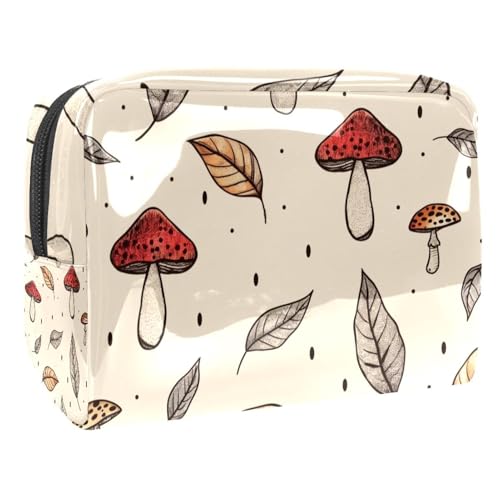 Kosmetiktaschen Für Frauen Mushrooms and Leaves Pattern Schminkkoffer Reisetasche Kosmetiktasche Organizer 18.5x7.5x13cm von EJFICAHG