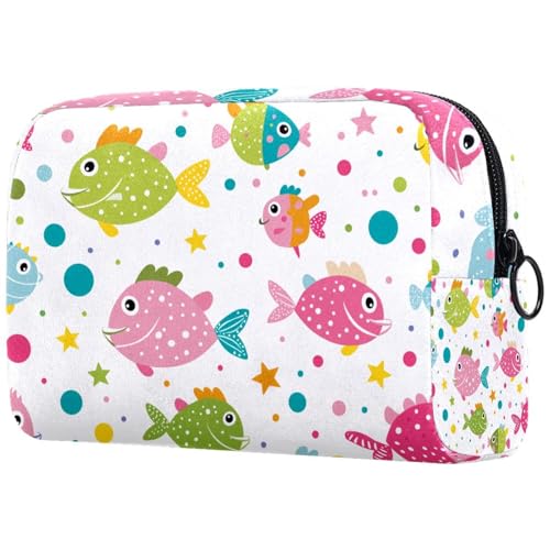 Kosmetiktaschen Für Frauen Niedliche Bunte Fische Und Seifenblasen Muster Schminkkoffer Reisetasche Kosmetiktasche Organizer von EJFICAHG
