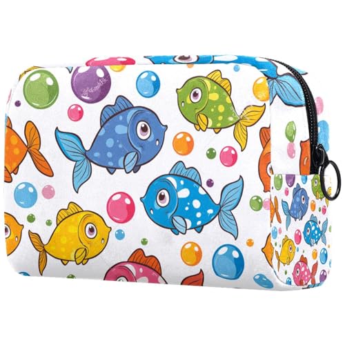 Kosmetiktaschen Für Frauen Niedliche Bunte Fische Und Seifenblasen Muster Schminkkoffer Reisetasche Kosmetiktasche Organizer von EJFICAHG