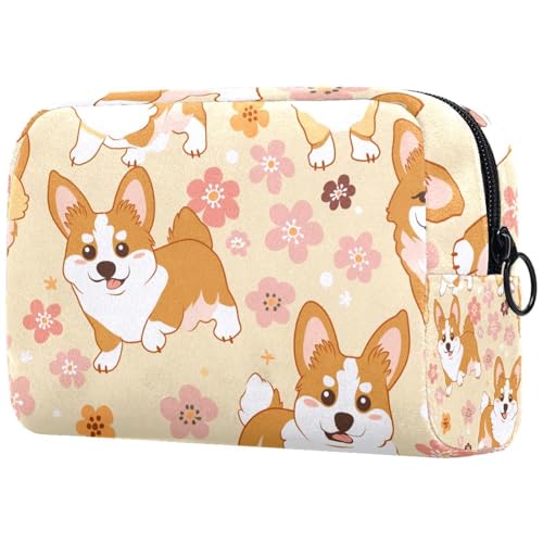 Kosmetiktaschen Für Frauen Niedliche Corgi Hunde Muster Schminkkoffer Reisetasche Kosmetiktasche Organizer von EJFICAHG
