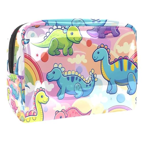 Kosmetiktaschen Für Frauen Niedliche Dinosaurier Regenbogen Muster Schminkkoffer Reisetasche Kosmetiktasche Organizer 18.5x7.5x13cm von EJFICAHG