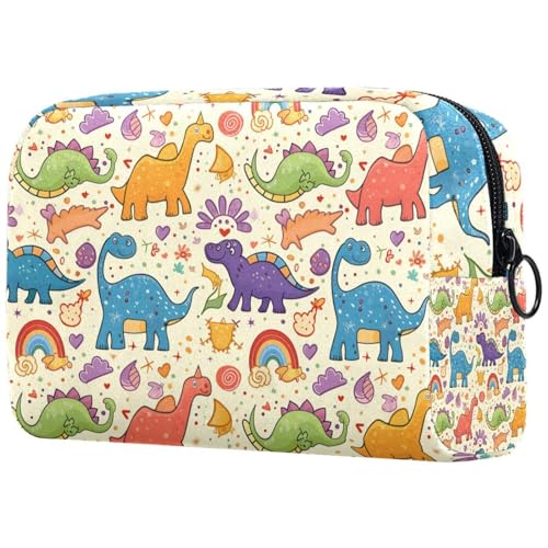 Kosmetiktaschen Für Frauen Niedliche Dinosaurier Regenbogen Muster Schminkkoffer Reisetasche Kosmetiktasche Organizer von EJFICAHG