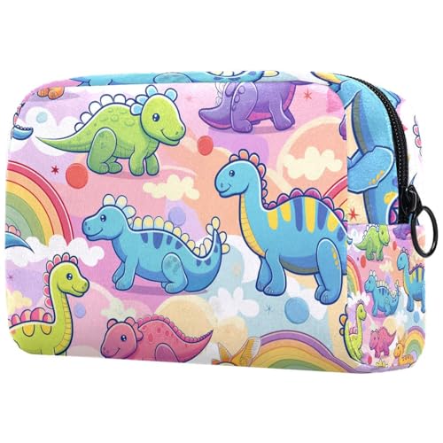 Kosmetiktaschen Für Frauen Niedliche Dinosaurier Regenbogen Muster Schminkkoffer Reisetasche Kosmetiktasche Organizer von EJFICAHG