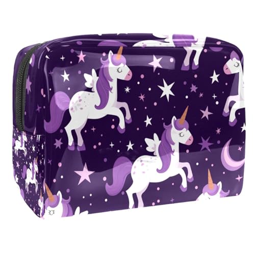 Kosmetiktaschen Für Frauen Niedliche Einhörner Sterne Lila Schminkkoffer Reisetasche Kosmetiktasche Organizer 18.5x7.5x13cm von EJFICAHG