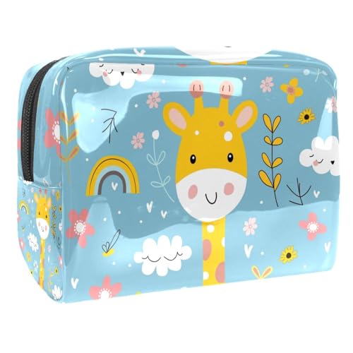 Kosmetiktaschen Für Frauen Niedliche Giraffe Regenbogen Wolken Blumen Schminkkoffer Reisetasche Kosmetiktasche Organizer 18.5x7.5x13cm von EJFICAHG