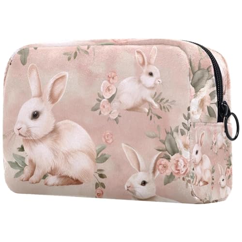 Kosmetiktaschen Für Frauen Niedliche Kaninchen Kaninchen Geblümt Schminkkoffer Reisetasche Kosmetiktasche Organizer von EJFICAHG