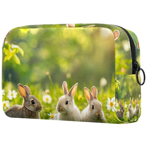 Kosmetiktaschen Für Frauen Niedliche Kaninchen Ostern Hase Gras Schminkkoffer Reisetasche Kosmetiktasche Organizer von EJFICAHG