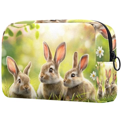 Kosmetiktaschen Für Frauen Niedliche Kaninchen Ostern Hase Gras Schminkkoffer Reisetasche Kosmetiktasche Organizer von EJFICAHG