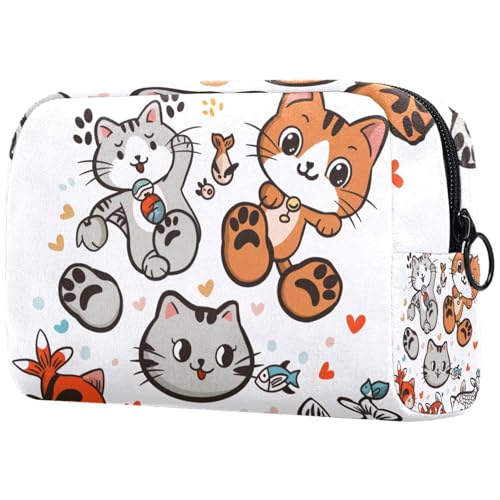 Kosmetiktaschen Für Frauen Niedliche Katzen Und Fische Muster Schminkkoffer Reisetasche Kosmetiktasche Organizer von EJFICAHG
