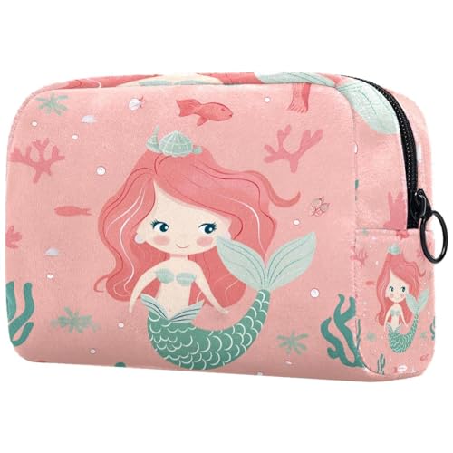 Kosmetiktaschen Für Frauen Niedliche Meerjungfrau Rosa Koralle Muster Schminkkoffer Reisetasche Kosmetiktasche Organizer von EJFICAHG