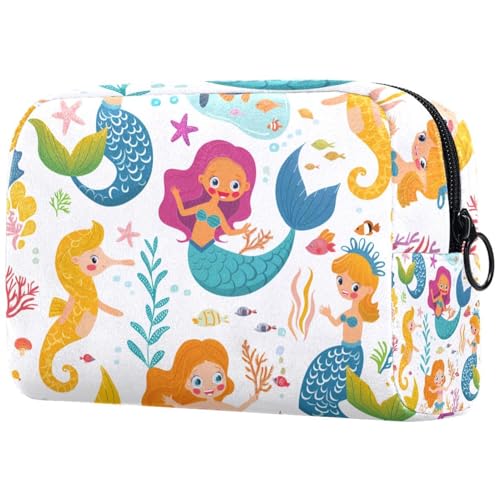 Kosmetiktaschen Für Frauen Niedliche Meerjungfrau Seepferdchen Seemuschel Unkraut Bunt Schminkkoffer Reisetasche Kosmetiktasche Organizer von EJFICAHG