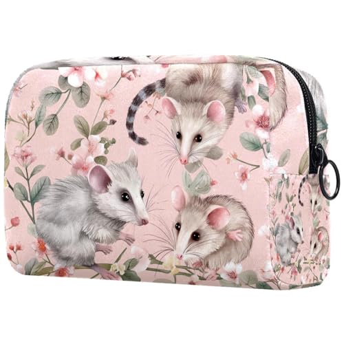 Kosmetiktaschen Für Frauen Niedliche Opossums Und Blumen Schminkkoffer Reisetasche Kosmetiktasche Organizer von EJFICAHG