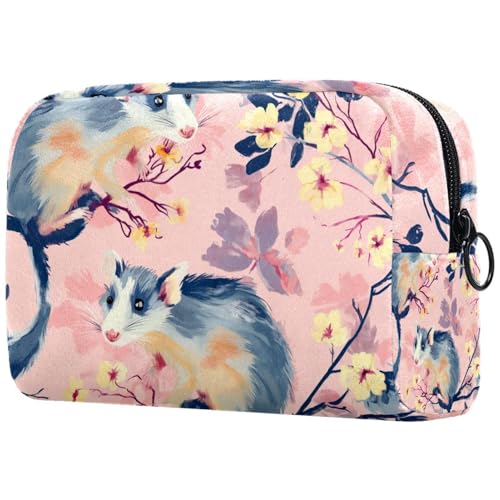 Kosmetiktaschen Für Frauen Niedliche Opossums Und Blumen Schminkkoffer Reisetasche Kosmetiktasche Organizer von EJFICAHG