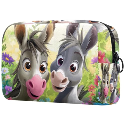 Kosmetiktaschen Für Frauen Niedliche Pferde Blumen Blüte Schminkkoffer Reisetasche Kosmetiktasche Organizer von EJFICAHG