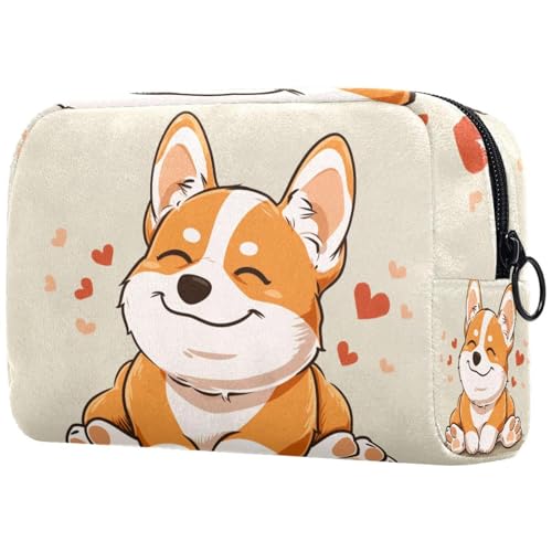 Kosmetiktaschen Für Frauen Niedlicher Corgi-Hund Schminkkoffer Reisetasche Kosmetiktasche Organizer von EJFICAHG