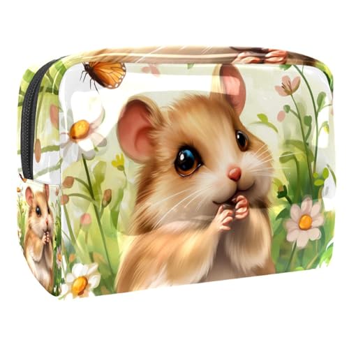 Kosmetiktaschen Für Frauen Niedlicher Hamster Mit Schmetterling Schminkkoffer Reisetasche Kosmetiktasche Organizer 18.5x7.5x13cm von EJFICAHG