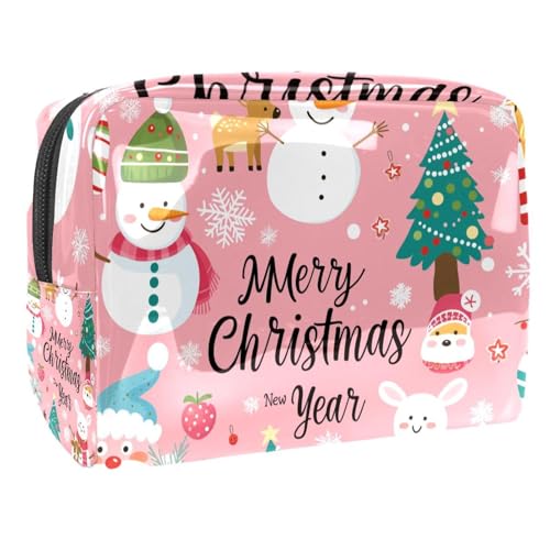 Kosmetiktaschen Für Frauen Niedlicher Schneemann Frohe Weihnachten Rosa Schminkkoffer Reisetasche Kosmetiktasche Organizer 18.5x7.5x13cm von EJFICAHG