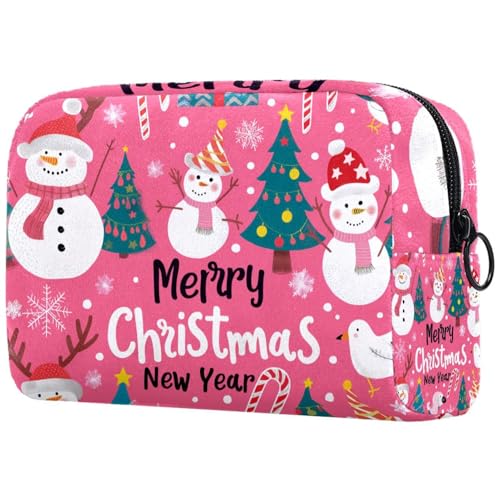 Kosmetiktaschen Für Frauen Niedlicher Schneemann Frohe Weihnachten Rosa Schminkkoffer Reisetasche Kosmetiktasche Organizer von EJFICAHG