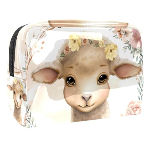 Kosmetiktaschen Für Frauen Niedliches Schaf Blumen Schminkkoffer Reisetasche Kosmetiktasche Organizer 18.5x7.5x13cm von EJFICAHG