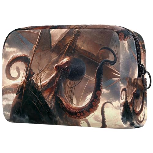 Kosmetiktaschen Für Frauen Oktopus Mit Tentakeln Schwimmende Meereswelle Schminkkoffer Reisetasche Kosmetiktasche Organizer von EJFICAHG
