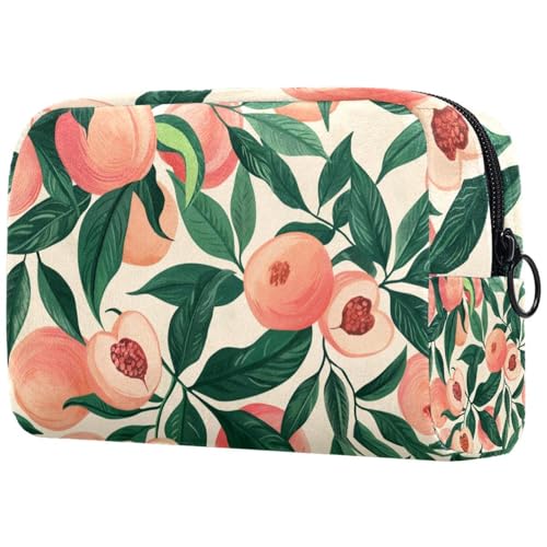 Kosmetiktaschen Für Frauen Pfirsich Frucht Grünes Laub Patterns Schminkkoffer Reisetasche Kosmetiktasche Organizer von EJFICAHG