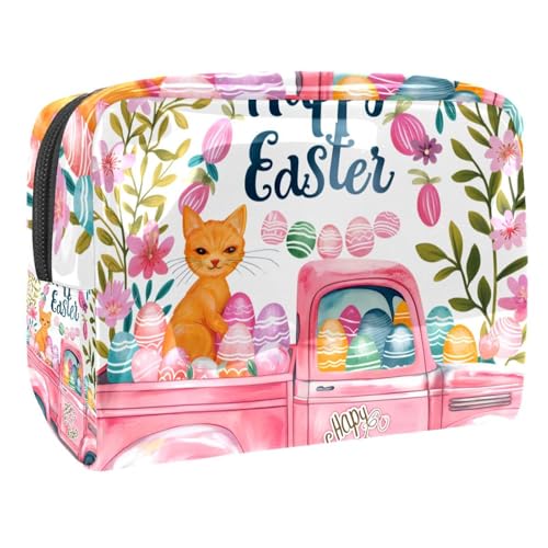 Kosmetiktaschen Für Frauen Rosa LKW Blüte Ostern Blumen Schminkkoffer Reisetasche Kosmetiktasche Organizer 18.5x7.5x13cm von EJFICAHG