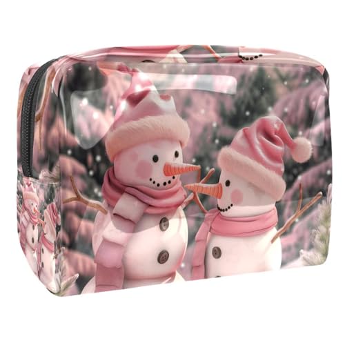 Kosmetiktaschen Für Frauen Rosa Weihnachten Schneemänner Schminkkoffer Reisetasche Kosmetiktasche Organizer 18.5x7.5x13cm von EJFICAHG