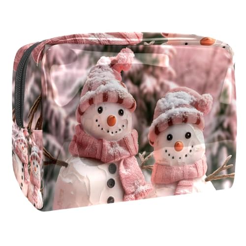 Kosmetiktaschen Für Frauen Rosa Weihnachts-Schneemänner Schminkkoffer Reisetasche Kosmetiktasche Organizer 18.5x7.5x13cm von EJFICAHG
