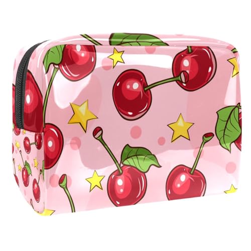 Kosmetiktaschen Für Frauen Rote Kirsche Fruchtmuster Schminkkoffer Reisetasche Kosmetiktasche Organizer 18.5x7.5x13cm von EJFICAHG