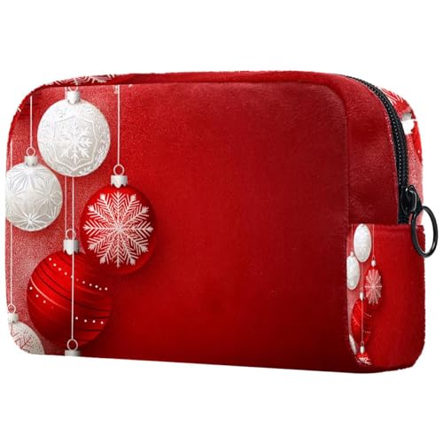 Kosmetiktaschen Für Frauen Rote Weihnachten Schneeflocken Und Kugeln Schminkkoffer Reisetasche Kosmetiktasche Organizer von EJFICAHG